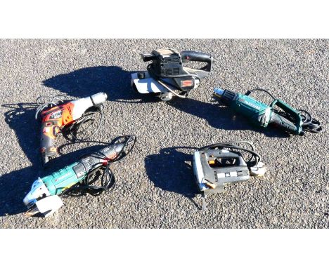 A collection of power tools to include, a Black and Decker KR703 240v 710 drill, a Parkside PWS 125E4 240v 1200w disc grinder