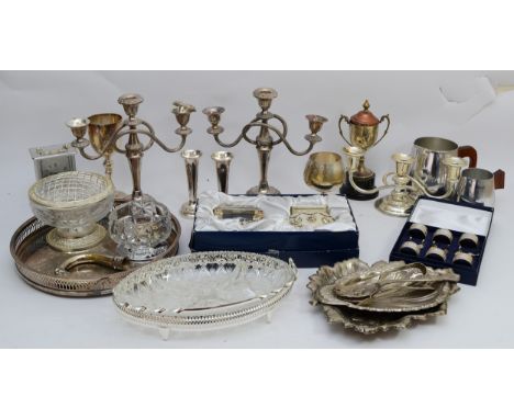An Art Deco silver plated three piece tea service and a quantity of plated wares