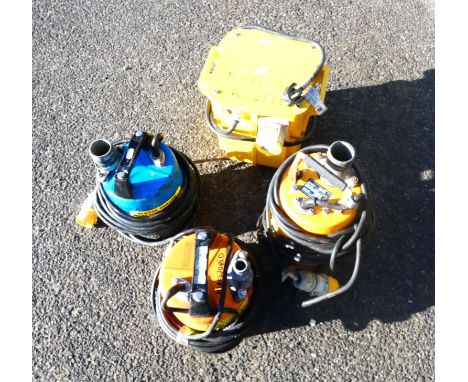 Three 110v submersible pumps to include, Ponstar PB55011 400w, a Tsurumi LSC1.4S 480w and one other, to include a 4cm diamete