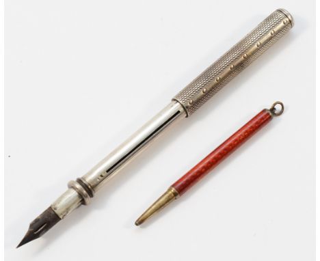 A silver propelling duo ink pen and pencil, by S. Mordan &amp;Co, 12.5cm extended, together with a 935 silver and enamel prop