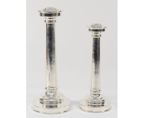 A Greek 925 silver candlestick by ZOARTAS, with tapering stem having a hammered finish, raised on a circular base, 31.5cm tal