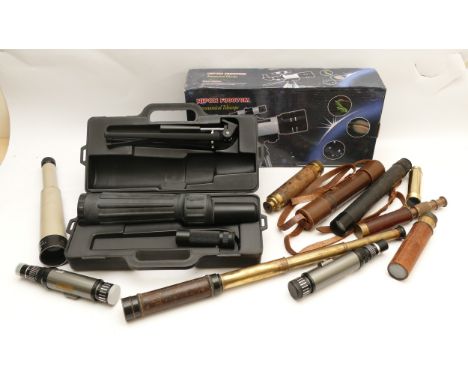 Fifteen telescopes, monoculars, and magnifying glasses, to include, a Nipon F30070M astronomical telescope, an Orbit zoom tel