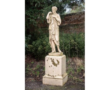 AFTER THE ANTIQUE- A BLASHFIELD TERRACOTTA STATUE OF DIANA OF GABII  DATED 1870  On an associated pedestal base, figure hand 