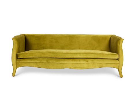 A 'SPRING GREEN' VELVET UPHOLSTERED SOFA BY KEN BOLAN, IN LOUIS XV STYLE, CONTEMPORARY 75cm high, 215cm wide, 79cm deep overa