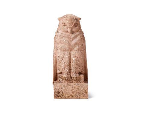 A RARE COMPTON POTTERY OWL  EARLY 20TH CENTURY  Depicted perched on a plinth base,  stamped to the underside "Compton Pottery