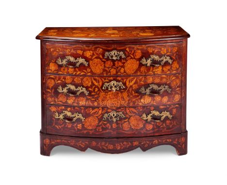 A DUTCH WALNUT AND FLORAL MARQUETRY COMMODE EARLY 19TH CENTURY 91cm high, 115cm wide, 57cm deep   Provenance:  Redlynch House