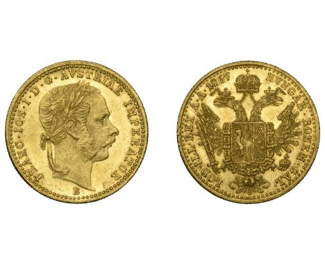 Austria, Franz Joseph I, Ducat, 1867b, Kremnica (KM 2266). Lustrous with some light scratches on obverse, otherwise extremely