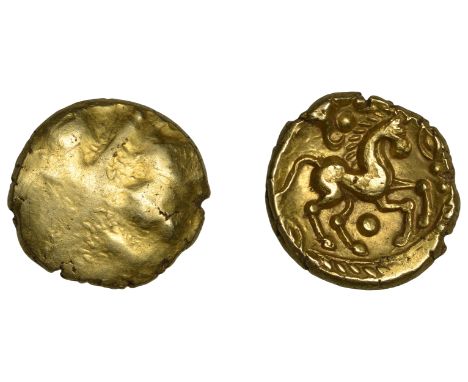 British Iron Age, TRINOVANTES, Early Uninscribed issues, gold Stater, Late Whaddon Chase [Trinovantian F] type, trace of patt