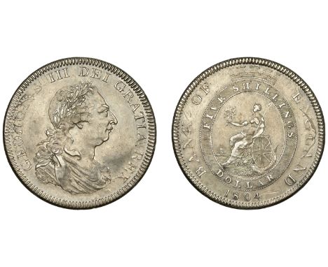 George III (1760-1820), Bank of England, Dollar, 1804, types A/2, struck over a 1772cf 8 Reales, Seville mint, 26.74g/12h (ES
