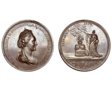 Russia, Birth of Grand Duke Alexander Pavlovich, 1777, a bronze Medal by J.B. Gass and J.C.G. Jaegar, crowned bust right, rev
