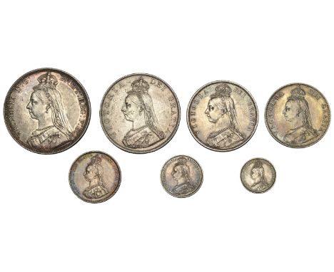 Victoria (1837-1901), Currency set, 1887, comprising Crown to Threepence (S 3921-2, 3924-6, 3928, 3931) [7]. Some tarnishing 