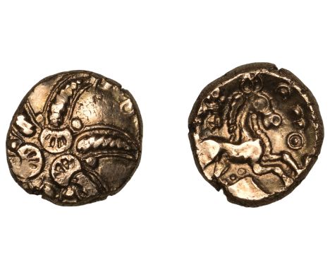 British Iron Age, TRINOVANTES, Addedomaros (45-25 BC), gold Stater, class 3, spiral of six limbs, three crescents in centre, 
