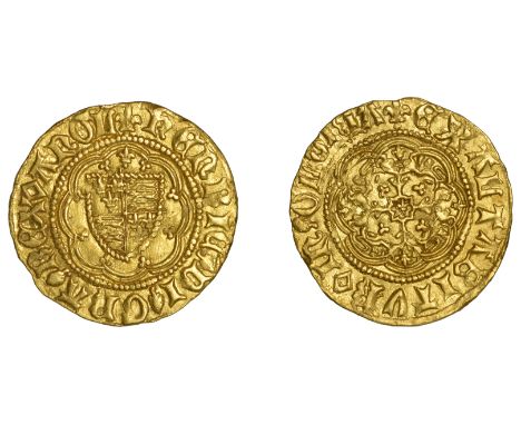Henry VI (First reign, 1422-1461), Pinecone Mascle issue, Quarter-Noble, mm. lis, pinecones after henric, di and gra and befo