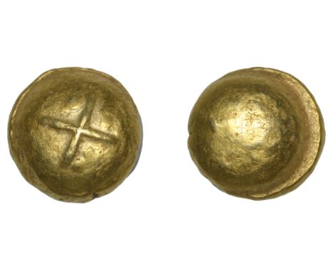 An Extremely Rare Insular Stater   British Iron Age, Uncertain tribe, gold Stater, c. 100-60 BC, Series Xb, Class 3, ‘Globula