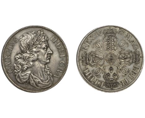 Charles II (1660-1685), ‘Petition’ Crown, 1663, by T. Simon, a British Museum electrotype copy, edge lettered, 30.91g (cf. ES
