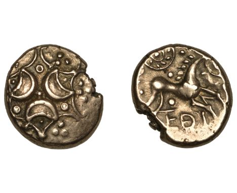 British Iron Age, ICENI, Antedios (c. AD 10-30), gold Stater, three opposed crescents, within border of torcs, pellets and an