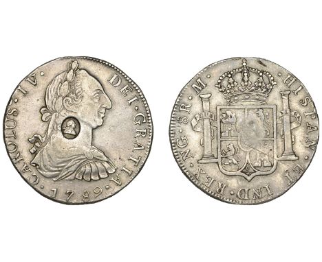 George III (1760-1820), Bank of England, GUATEMALA, Charles IV, 8 Reales, 1789ng, Nueva Granada, obv. countermarked with head