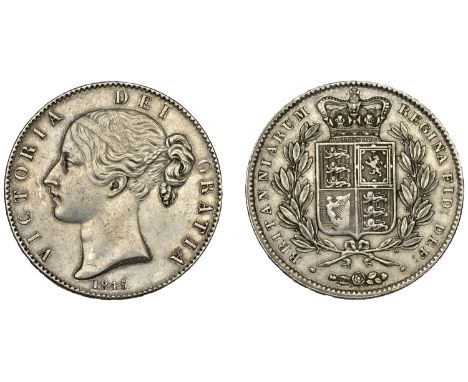 Victoria (1837-1901), Crown, 1845, edge viii, cinquefoil stops (ESC 2564; S 3882). Reverse nearly very fine, obverse better b