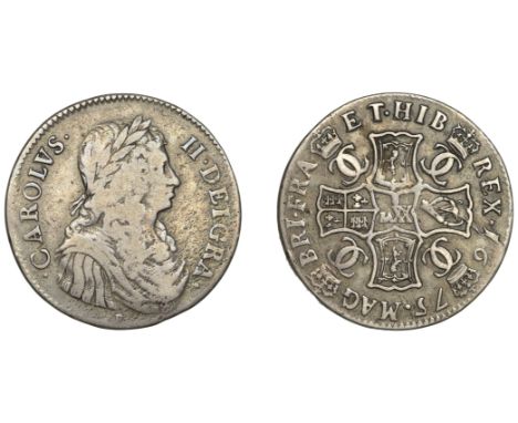 Charles II (1649-1685), First coinage, 2 Merks, 1675, type III, small f below bust, reads bri and no colon after dei, e over 