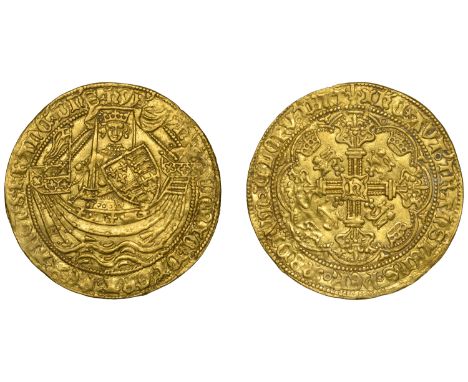 Henry VI (First reign, 1422-1461), Annulet issue, Noble, Calais, mm. lis on rev. only, annulet by wrist, flag at stern, rev. 