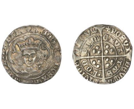 Henry VI (First reign, 1422-1461), Leaf-Trefoil issue [B], Groat, London, mm. crosses IIIb/V, no leaf on breast, trefoil afte