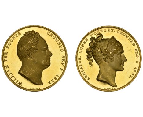 Coronation of William IV and Queen Adelaide, 1831, a gold medal by W. Wyon, bust right, rev. bust of Queen Adelaide right, 33