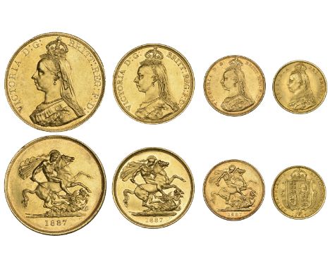 Victoria (1837-1901), Currency set, 1887, comprising Five Pounds to Half-Sovereign (S 3864-6, 3869) [4]. The first with hairl
