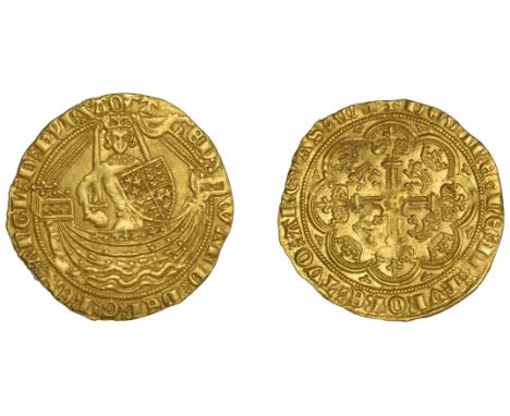 Edward III (1327-1377), Treaty period, Half-Noble, London, mm. cross potent on rev. only, annulet before ed, curule x, first 