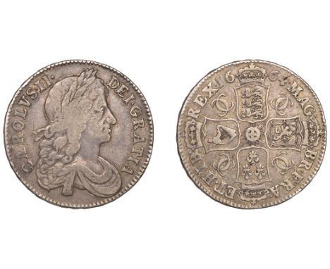 Charles II (1660-1685), Halfcrown, 1664, second bust, edge xvi (ESC 445; S 3362). Good fine, light marks, reverse better, rar