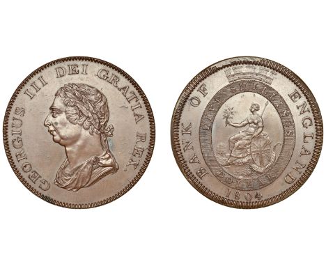 George III (1760-1820), Bank of England, Restrike Pattern mule Dollar, 1804, Dickinson types Kii/2, by W.J. Taylor, in copper