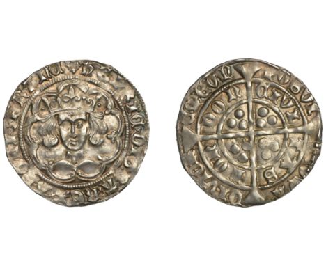 Henry VI (First reign, 1422-1461), Leaf-Pellet issue, Groat, London, class B, mm. cross IIIb on obv. only, fleur on breast, p