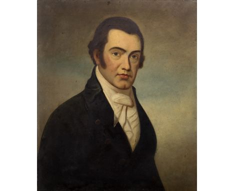 English School (early 19th Century) A portrait of a gentleman wearing a black jacket and neckerchief, 77cm x 63cm, unframed