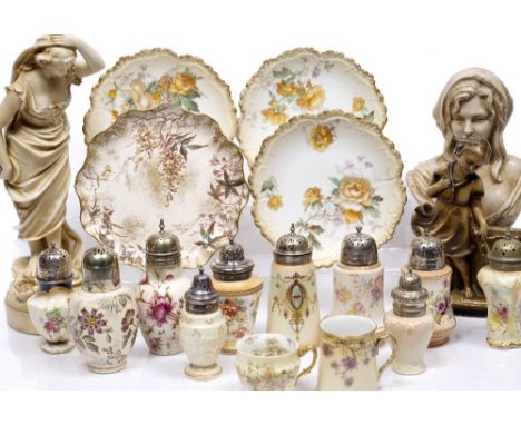 A group of nine porcelain casters, to include McIntyre and other ceramic, Doulton, Limoges etc