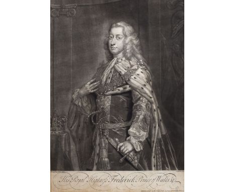 A set of five engravings 18th/19th Century monochrome, depicting various monarchs, 24cm x 24.5cm and one other print (6)