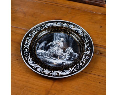 A Limoges black enamel plate 19th Century 21.5cm