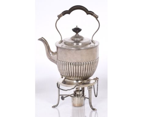 A silver tea kettle on stand with burner, Sheffield 1897 by Henry Wilkinson & Co, approximately 1300 grams