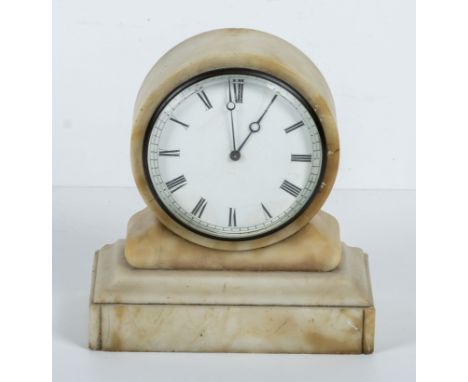A small French alabaster mantel clock, works stamped on backplate V.A.P Brevette S.D.G.D