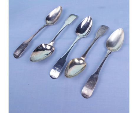 Five silver tablespoons marks J K Dublin 1807.  235gms
