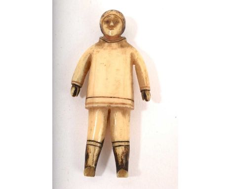 Antique Inuit walrus ivory carving of an Inuit figure