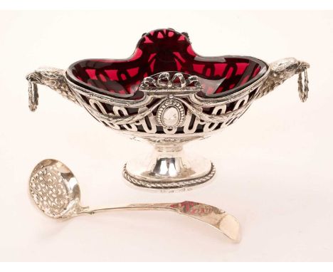 Late 18th/early 19th century Continental silver sweet meat basket of oval form, with pierced decoration and twin eagles head 