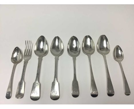Small group of Georgian and later silver flatware (various dates and makers). All at approximately 14ozs. (Qty)
