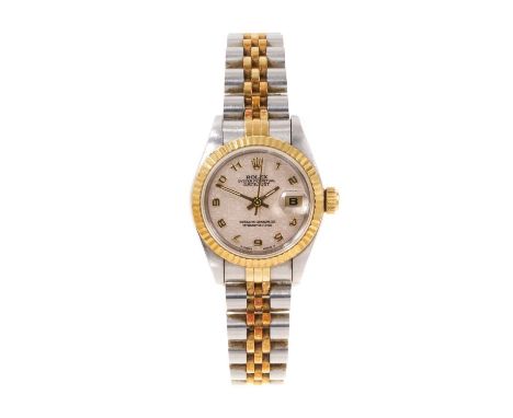 Ladies Rolex Oyster Perpetual DateJust gold and stainless steel wristwatch, model no. 69173, serial no. W512229, the circular