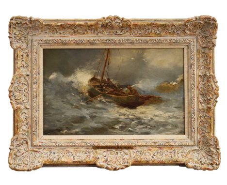 *Sir Alfred James Munnings (1878-1959) oil on canvas - 'Launching a Boat off the Beach', signed and indistinctly dated, 26cm 