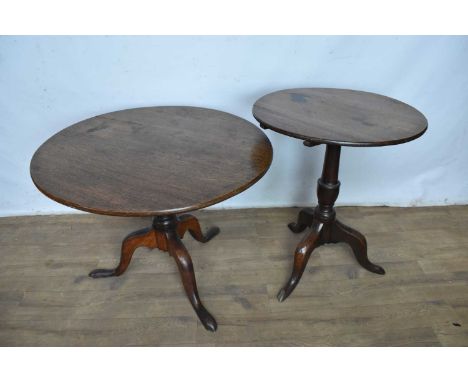 George oak occasional table, with circular tilt-top, 58cm diameter, on tripod base, legs reduced in height, together with ano