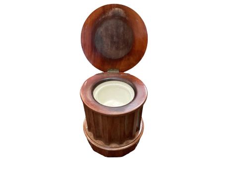 Victorian mahogany column form commode, with hinged cover, 41cm diameter 