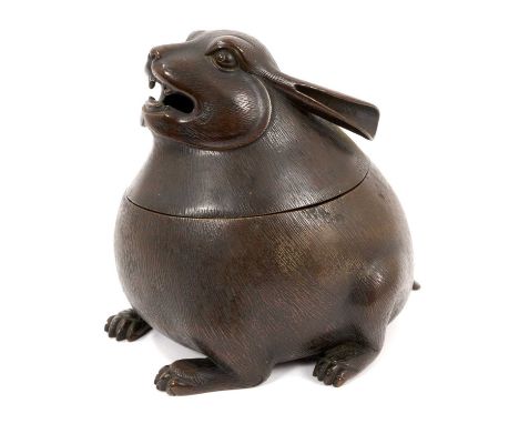 A good quality 19th century Japanese bronze incense burner in the form of a hare, with removable cover, 13cm highGood conditi