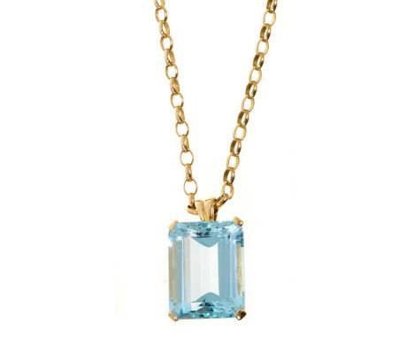 Large aquamarine single stone pendant with a rectangular step cut aquamarine measuring approximately 22.5mm x 17.6mm x 11.4mm