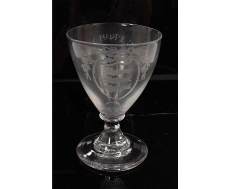 Late 18th century ale glass, engraved with initials and 'A Trifle from Yarmouth', possibly made by John Absolom, 13.25cm high