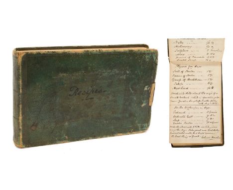 Interesting early 19th century leather bound Yeoman Muster Roll and recipe book, the inside cover inscribed 'Yeoman Muster Ro