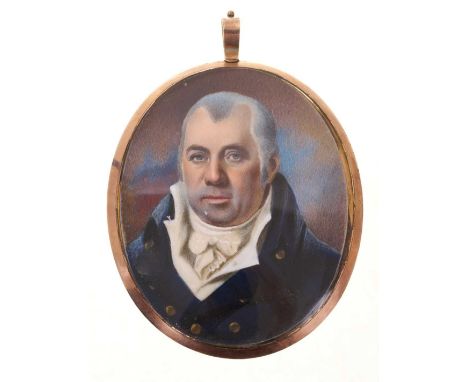 Portrait miniature on ivory of a gentleman with hairwork, enamel and seed pearl design to reverse in a double sided glazed go